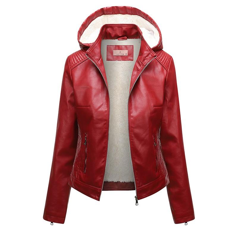 Womens Oversized Hooded Fleece-Lined PU Leather Jacket Plus Size 6XL Streetwear Rock Style Autumn Winter Coat
