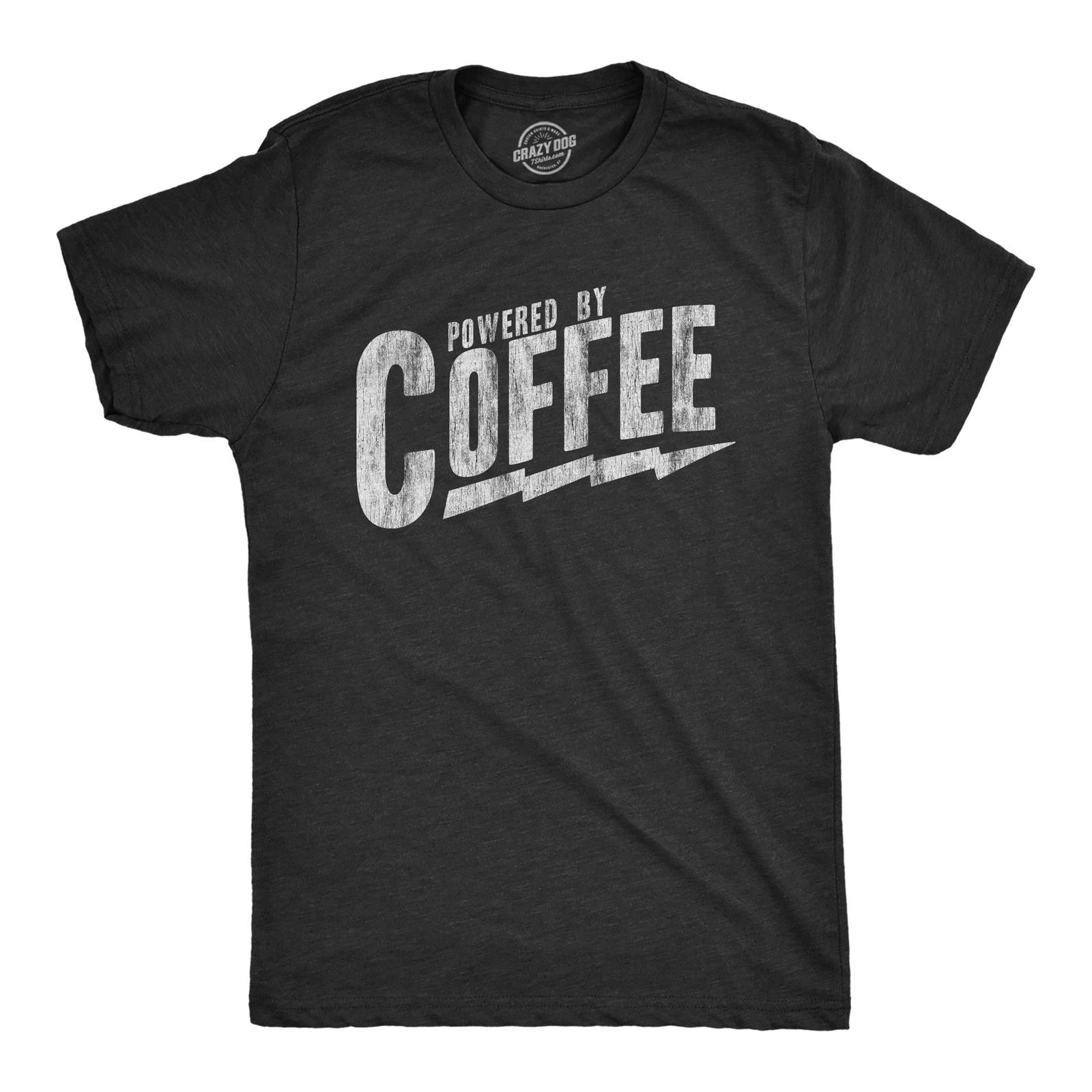 Mens Powered By Coffee T Shirt Funny Sarcastic Cool Saying Vintage Graphic Tee XS