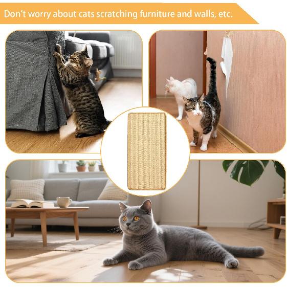 6 Pcs Cat Scratcher Mat, Sisal Cat Scratching Pad Scratch Mat for Cat with Adhesive Loop Tape Cat Scratch Pad Rug for Protect Wall Couch Carpet