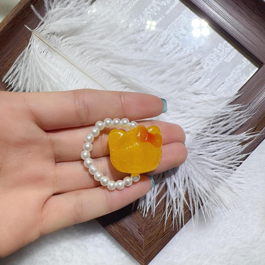 Second Gen Turquoise Amber Ring: Nine-Tailed Fox & Little Bear Wealth-Attracting Trendy Fashion Jewelry