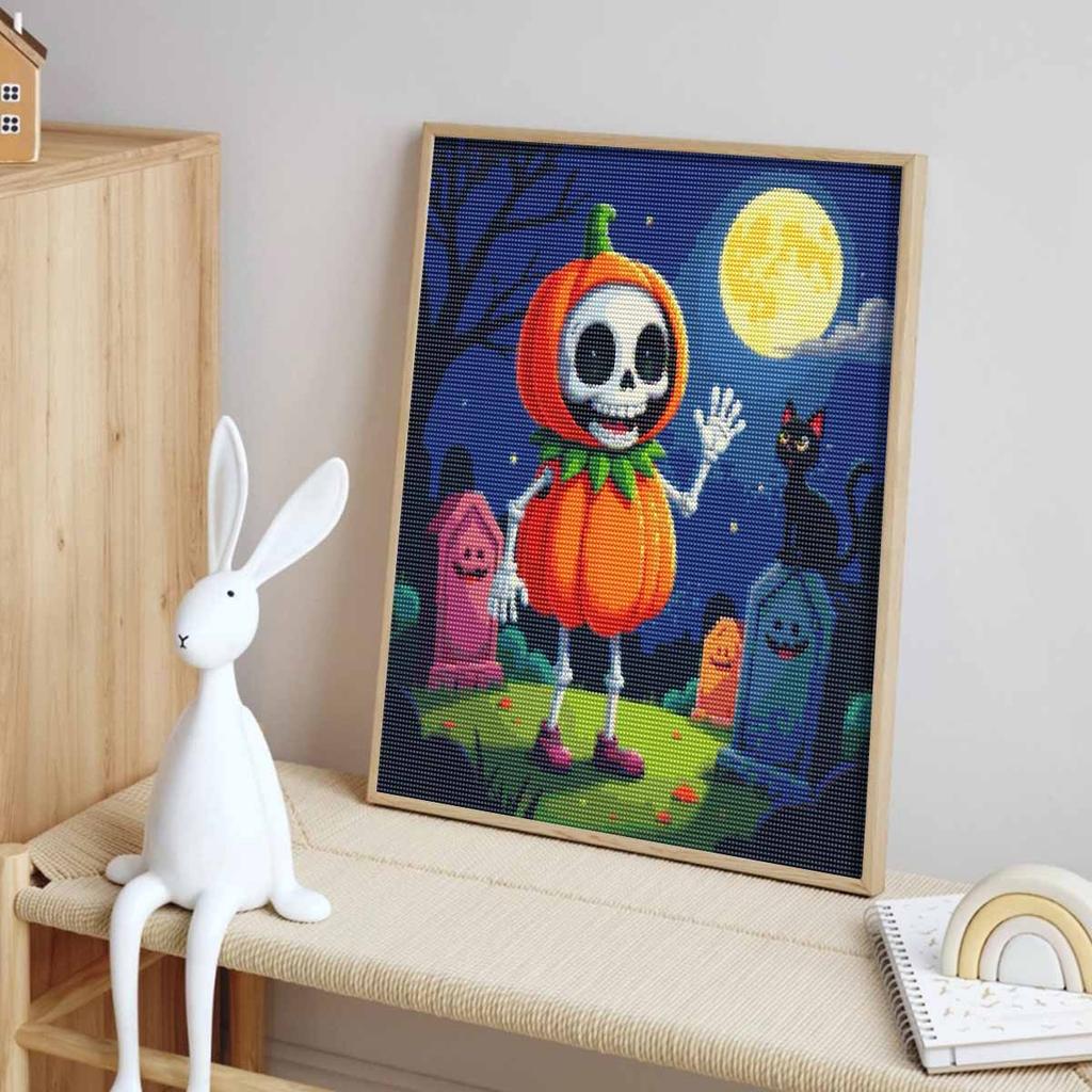 Halloween 5D Skeleton Pumpkin Full Diamond Art Painting Kit Diamond Painting Home Decor Crafts Wall Art Decor DIY Gift Full Drill Set