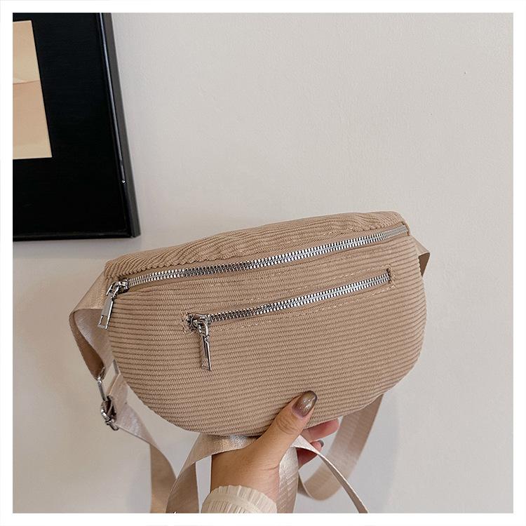 Trendy Women's Bags, Street Trend Corduroy Fanny Packs, Simple Casual Breast Bags, Large-capacity Shoulder Messenger Bags