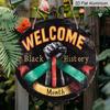 2D Flat, Black History Month Wall Sign - Vintage Fist & Pan-African Flag Metal Wall Art, Perfect for Home Decor, Kitchen, Porch Decoration, School