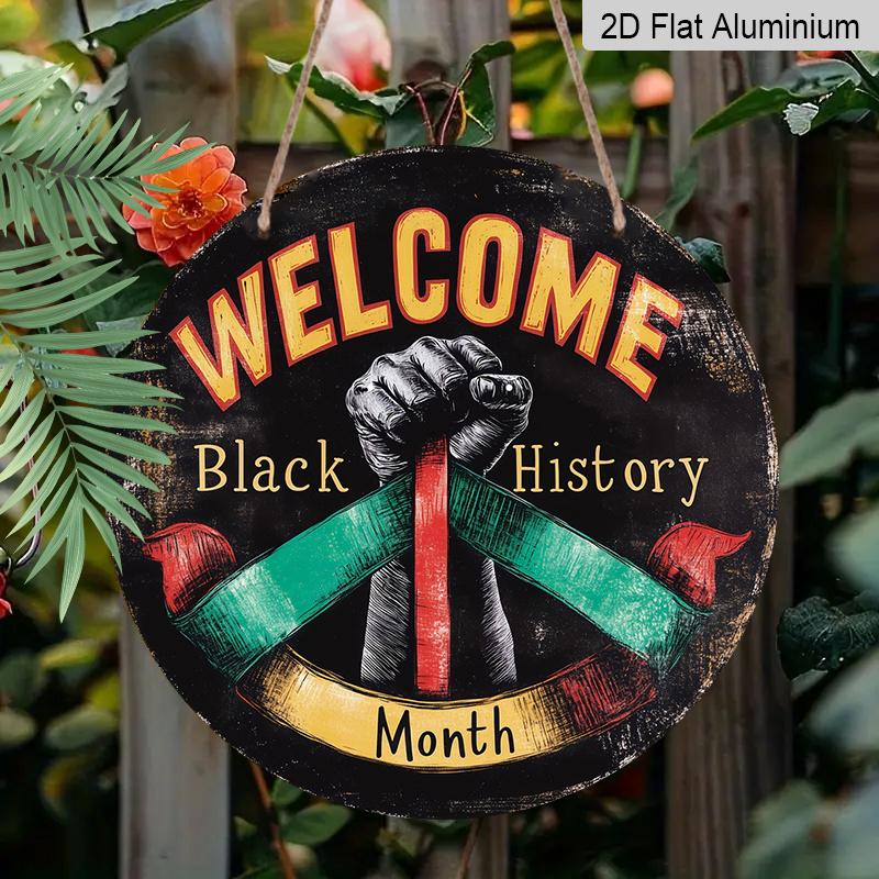 2D Flat, Black History Month Wall Sign - Vintage Fist & Pan-African Flag Metal Wall Art, Perfect for Home Decor, Kitchen, Porch Decoration, School