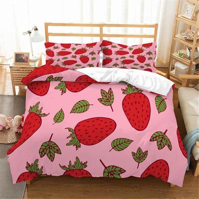 Funda de edredón con hojas de árbol frutal de fresa roja y rosa, encantadora para verano, para niños, niñas, regalos, decoraciones de habitación, funda de edredón de poliéster