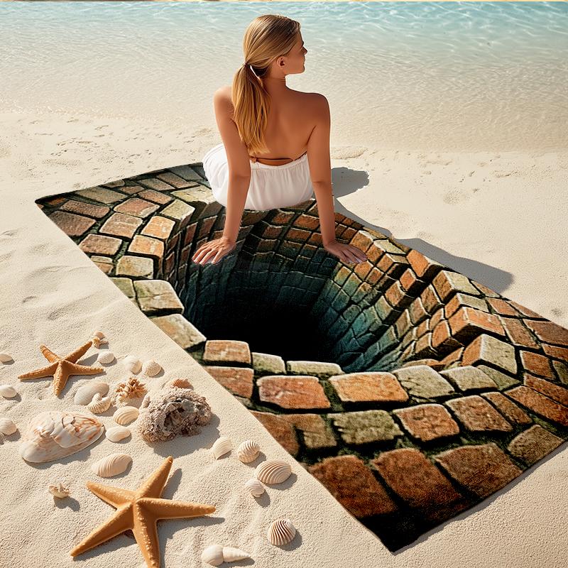 1Pc Brick Tunnel Perspective Beach Towel, Quick Dry, Multi-Use for Beach Pool Gym Yoga Home Travel, Christmas, Halloween, Xmas Gift M928114