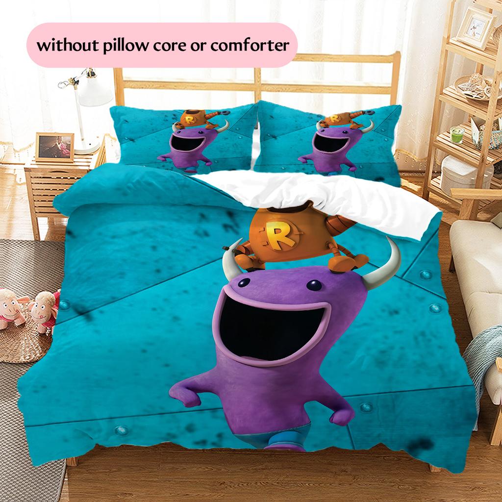 Loba and Purple Monster Pattern Bedding Quilt Set Home Decoration Gift (1 * duvet cover + 2 * pillowcase without core)