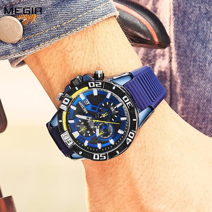 MEGIR Men Wristwatch Luxury Silicone Strap Sport Watches for Man Waterproof Luminous Quartz Chronograph Clock Reloj Hombre 2121