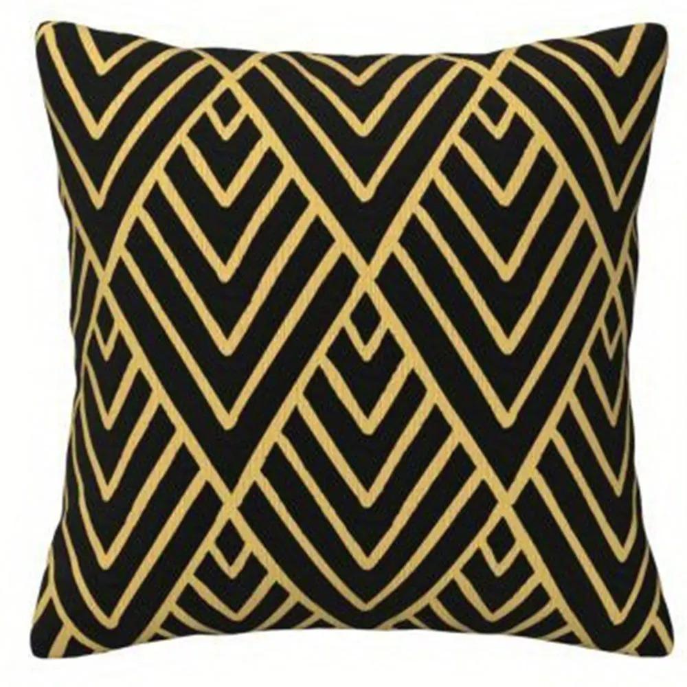 Home Decor Geometric Pattern Black & Gold Pillow Covers Pattern Cushion Cover Suitable for Sofa Bedroom Car Pillow Cover