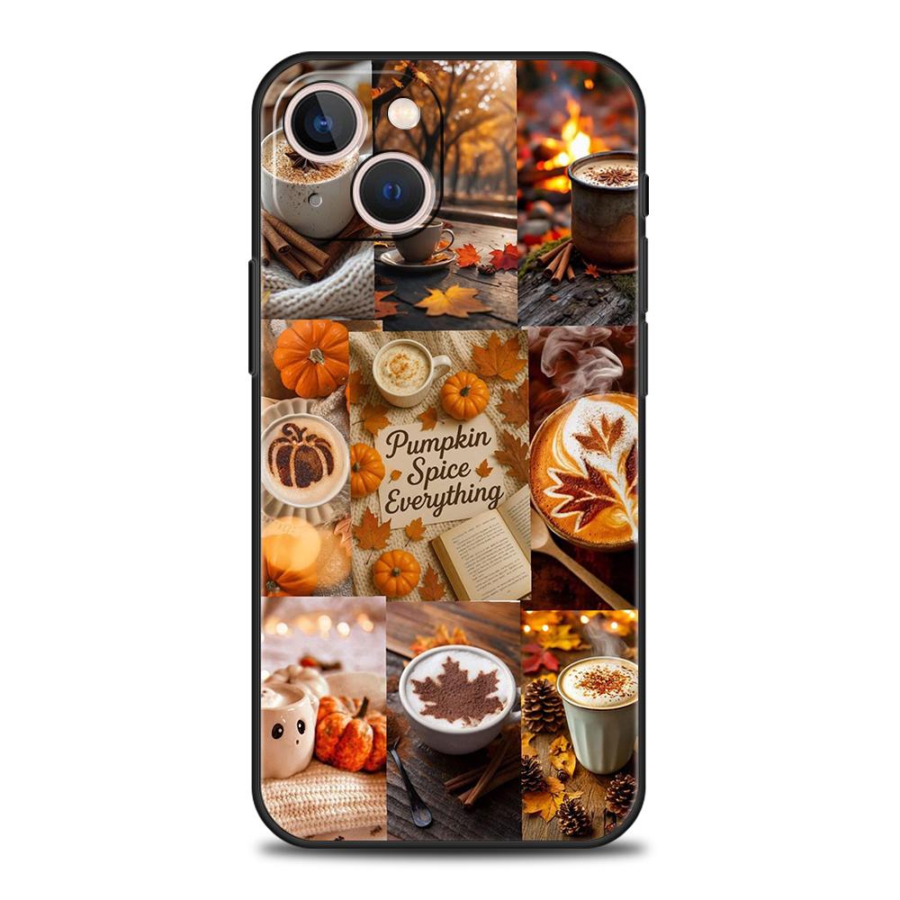 Phone Case Cover for iPhone 17 16 15 14 13 12 Pro Max 11 Pro Max 17AIR Plus Shockproof Soft TPU Bag Pumpkin Autumn Leaves Coffee