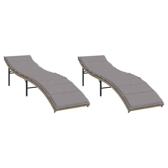 VidaXL Chaises longues lot de 2 avec coussins beige résine tressée, lit de bronzage, chaise longue inclinable, lit de jour 3277305
