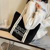 New Style Canvas Bag with Large Letter Print, Casual and Fashionable Shoulder Bag
