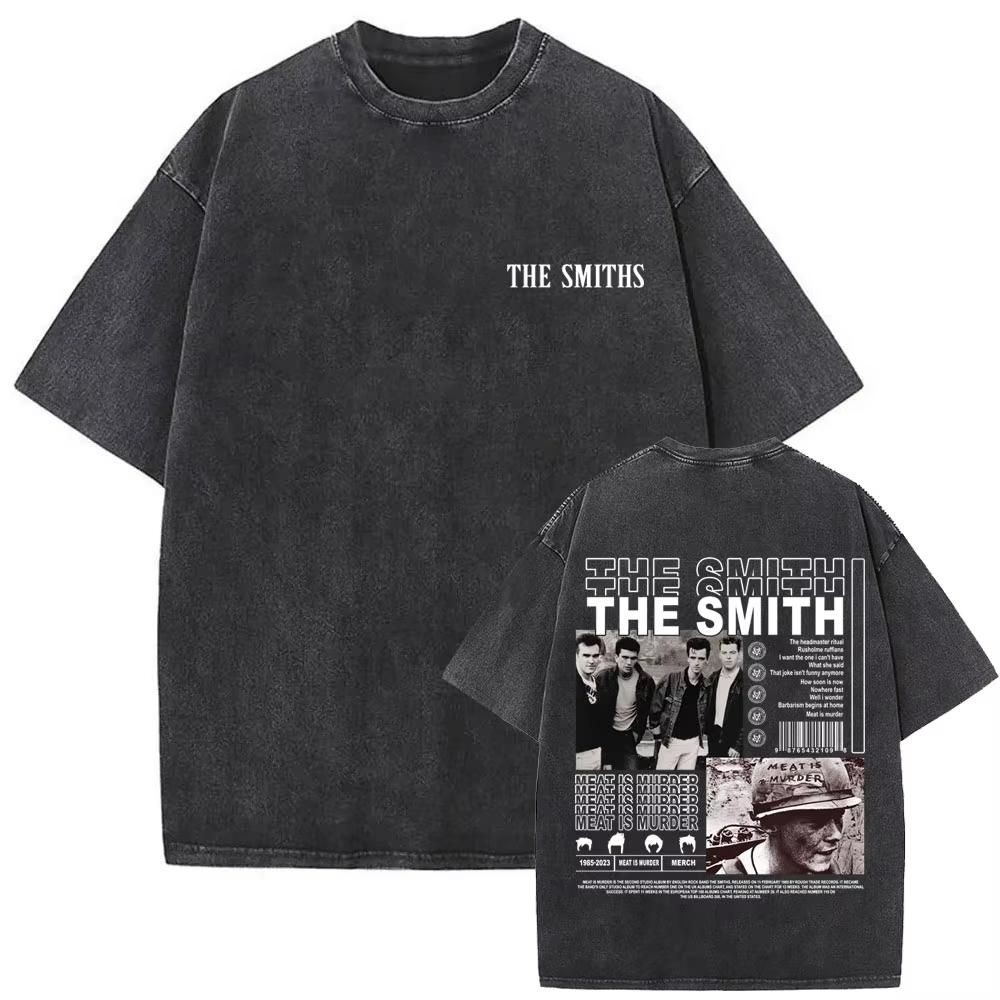 T-shirt Lavé Style Rétro Gothique Ample Hip-hop Streetwear Imprimé avec le Groupe de Rock The Smiths "Never Had No One Ever"