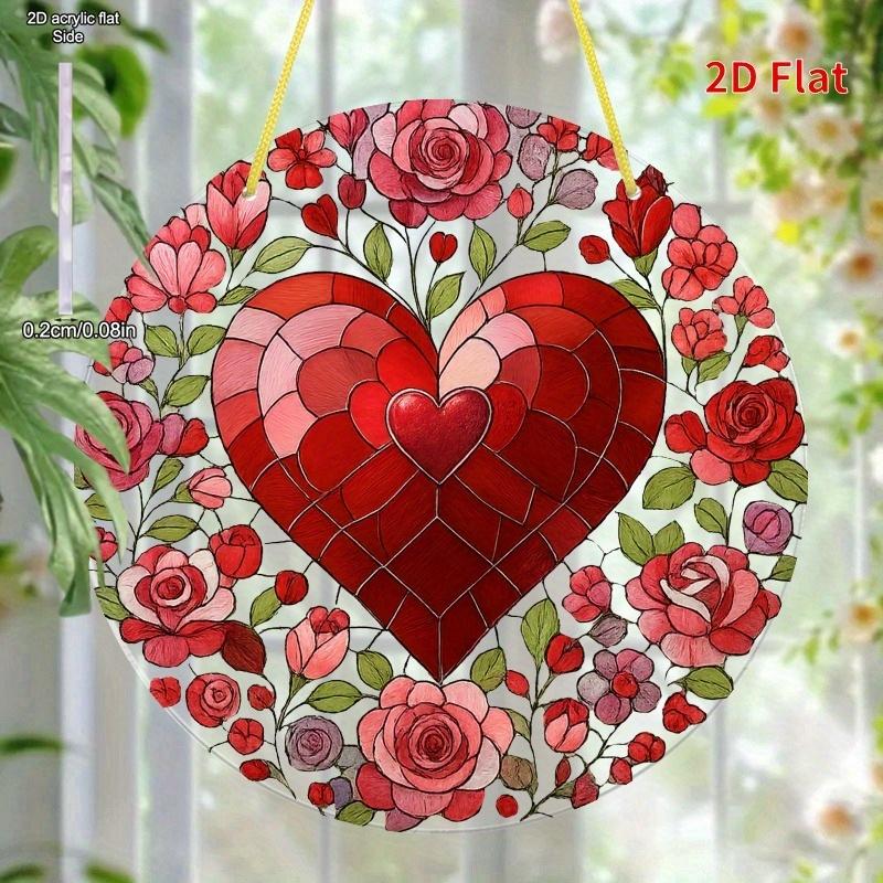 Valentine's Day Heart-Shaped Sun Catcher - Love Decoration with Vibrant Floral Design, Ideal Birthday and Holiday Gift for Family and Friends, Romanti