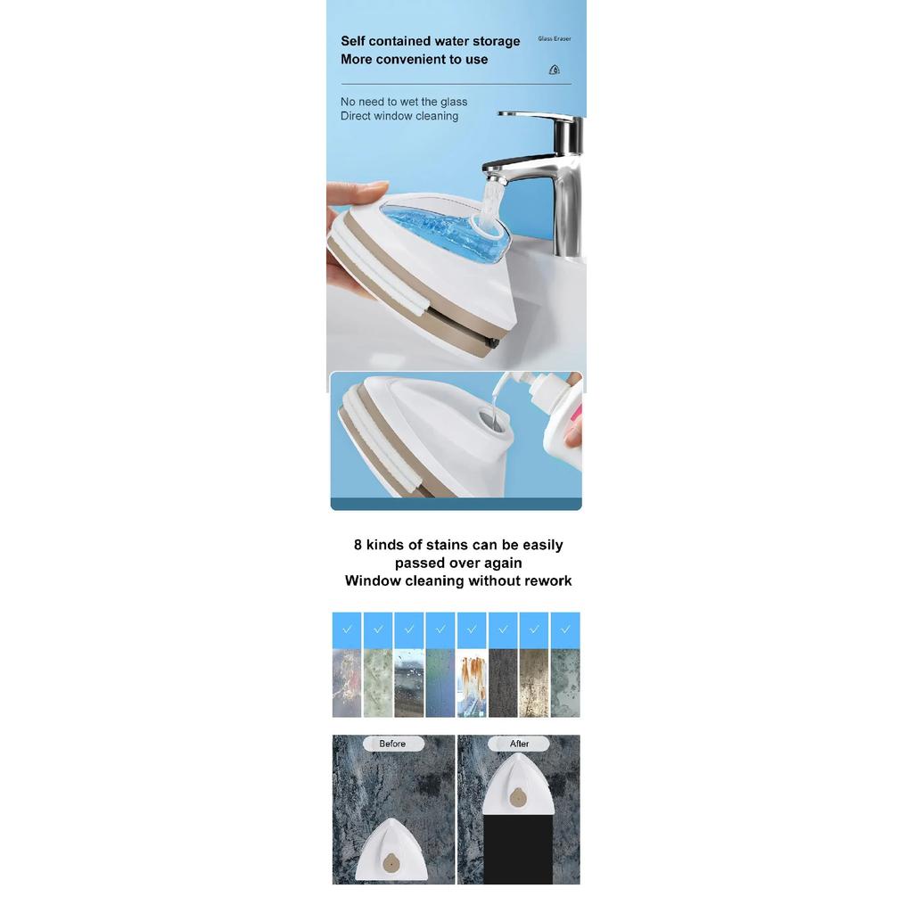 Double Sided Magnetic Glass Window Cleaner Household Cleaning Tool Automatic Drainage Wiper Glass Window Cleaner For Home
