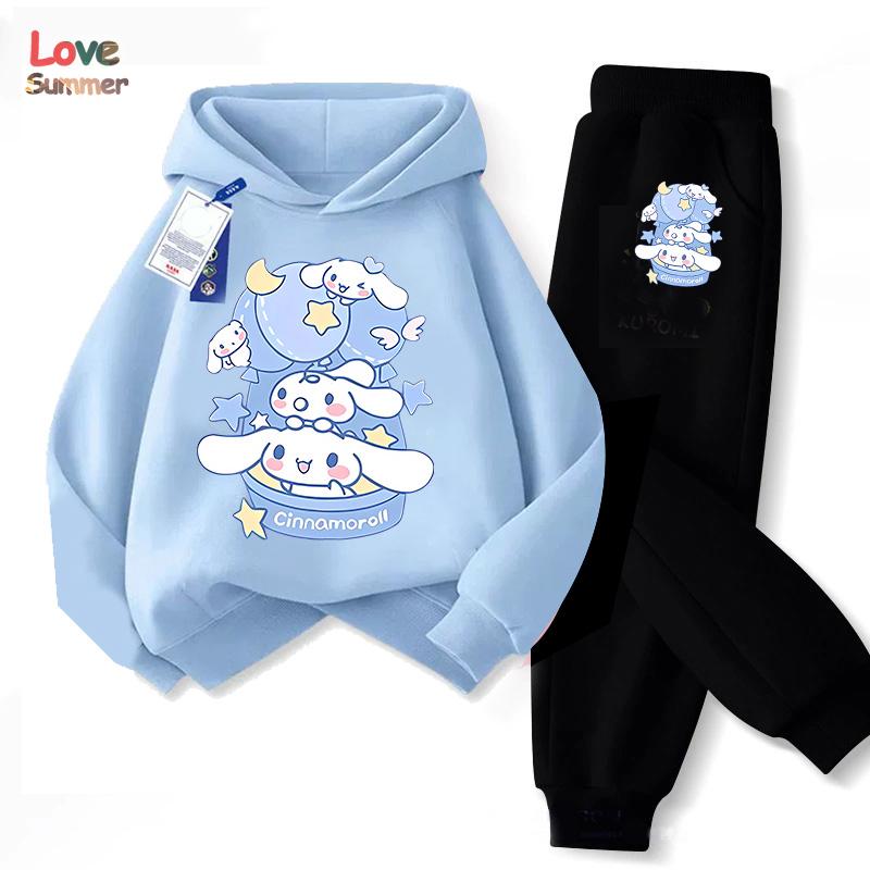 

Милий худі та штани Cinnamoroll 2 шт. Дитячий мультяшний одяг із собакою для дівчинки, дитячий світшот 2 шт., костюм з капюшоном, дитячий повсякденний спортивний костюм 160CM
