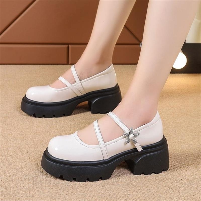 Women Mary Jane High Heels Spring New Bot Retro College Faionable Japanese Women's Lolita Shoes Roman Sle PU Leather Single Shoe