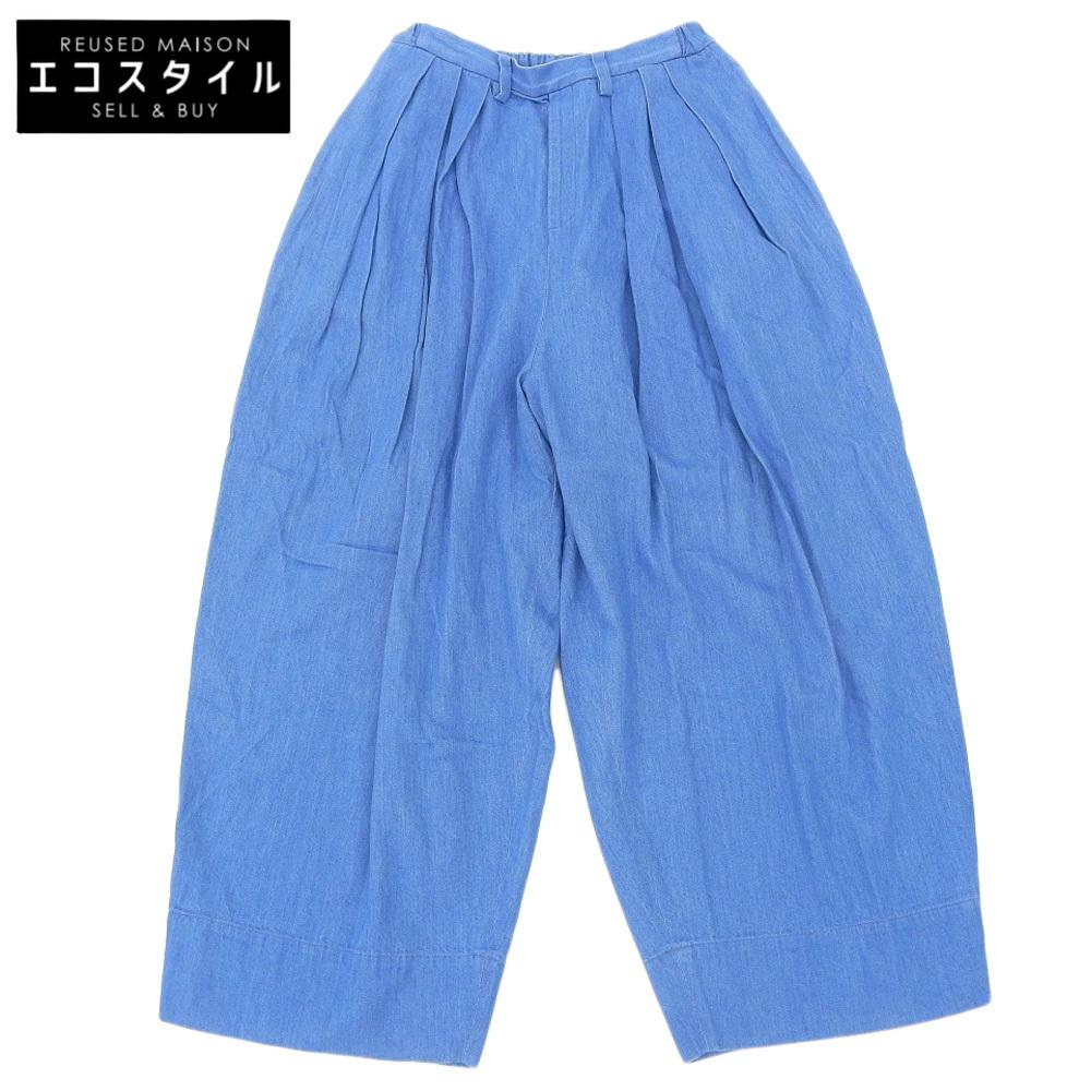 TENNE HANDCRAFTED MODERN Cotton tuck wide pants bottoms for women blue S Bottoms S blueUsed