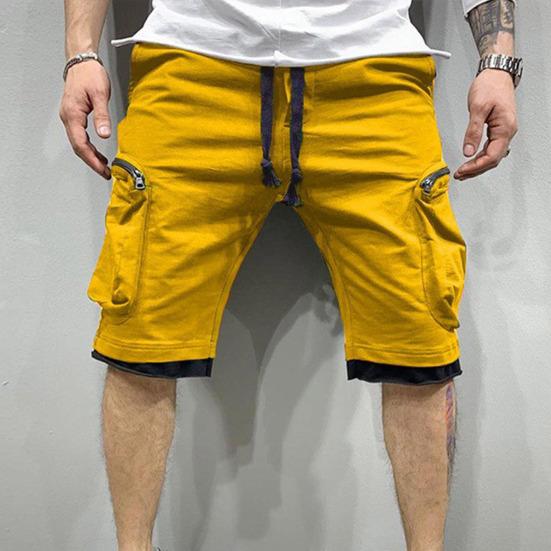 Cargo Shorts Elastic Waist Multiple Pockets Shorts Zipper Drawstring Streetwear Casual Knee Length Summer Shorts Male Clothes
