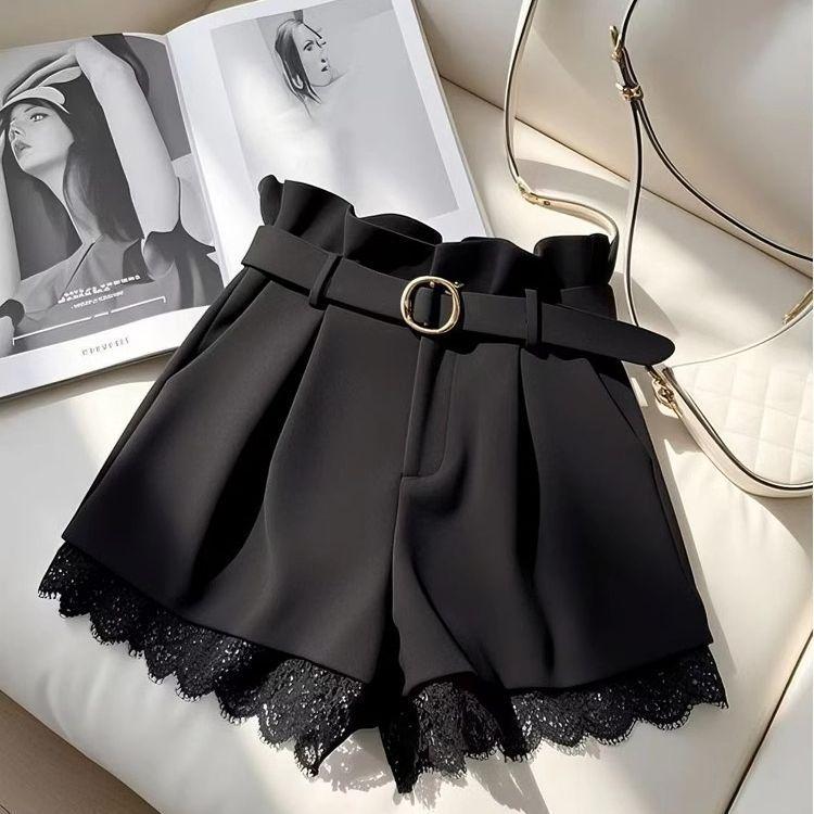 High-Waisted Black Lace A-Line Shorts for Petite Women - Pear-Shaped Slimming 2026 Summer Style