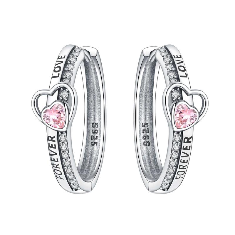 Real 925 Silver Earrings Symmetry Heart Hoop Earrings For Women Wedding Engagement Earrings Jewelry Gift