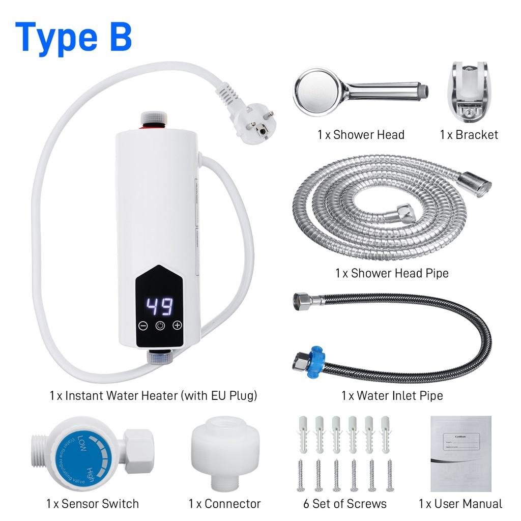 5500W IPX4 Heater Touch Control Instant Electric Water Heating Shower Set Mini LCD Digital Display Kitchen Bathroom Tankless Hot Water Faucet