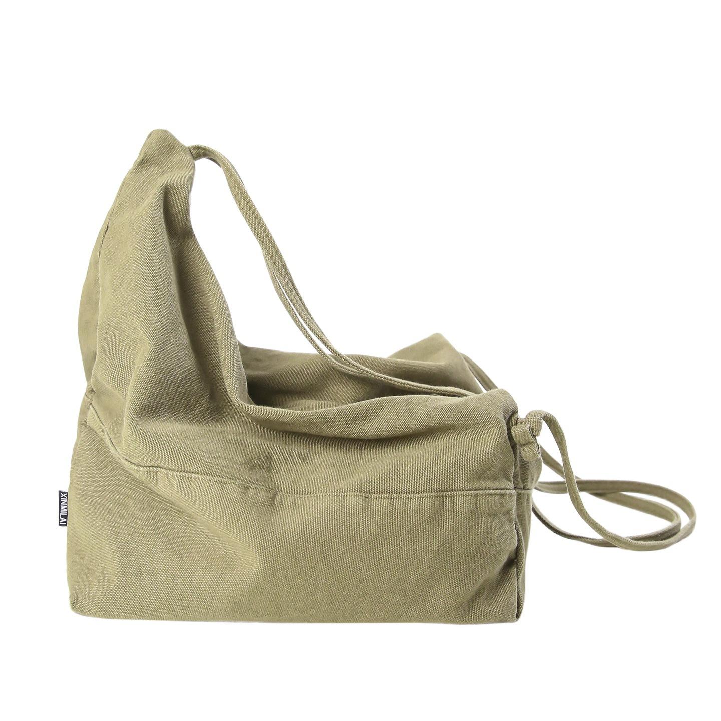 

Canvas bag women s niche design relaxation single shoulder double shoulder dual-purpose personalized water wash casual special-shaped bag men зелений