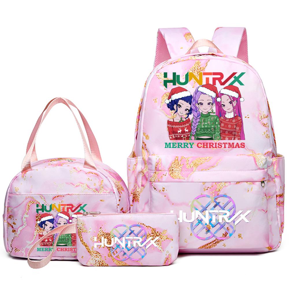 3Pcs/set Christmas Kpop Printed Backpack Handbag Pencil Case for Teenager Student Girl Boy Bookbag Schoolbag Women Large Capacity Travel Bag Kid Gift