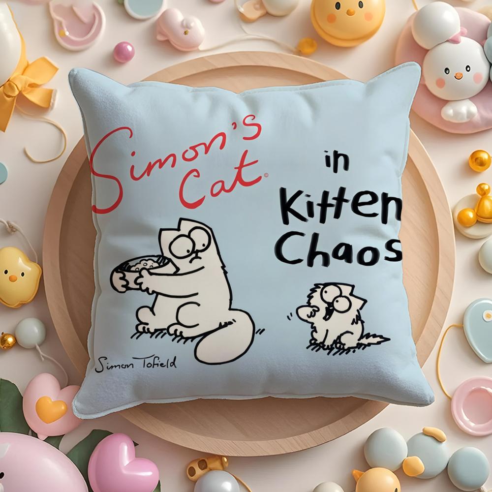 HOT-Cartoon S-Simons-Cat Pillow Case Soft Plush Fabric Double-Sided Printed Cushion Cover Warm Winter Sofa Pillow Case