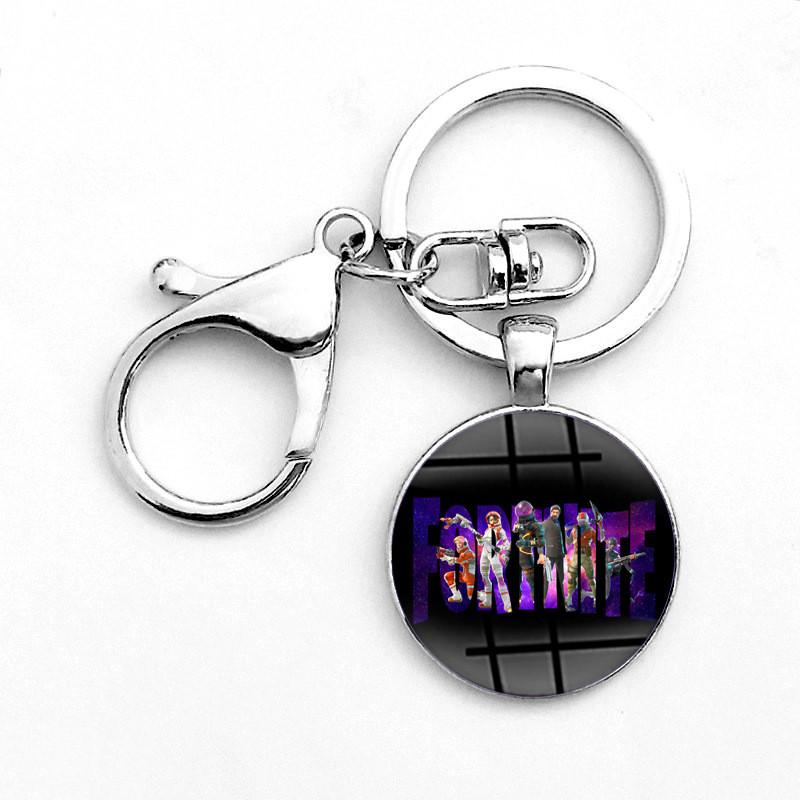 Laser Printing Cabochon Fortnite Keychain Stainless Steel Key Holder Ring Key