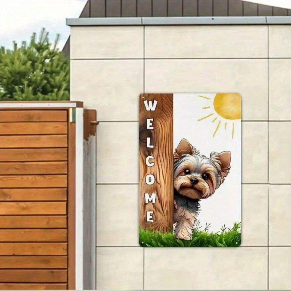 Tin Sign Wall Art, Yorkshire Terrier Dog Wooden Fence Decor for Home Gate