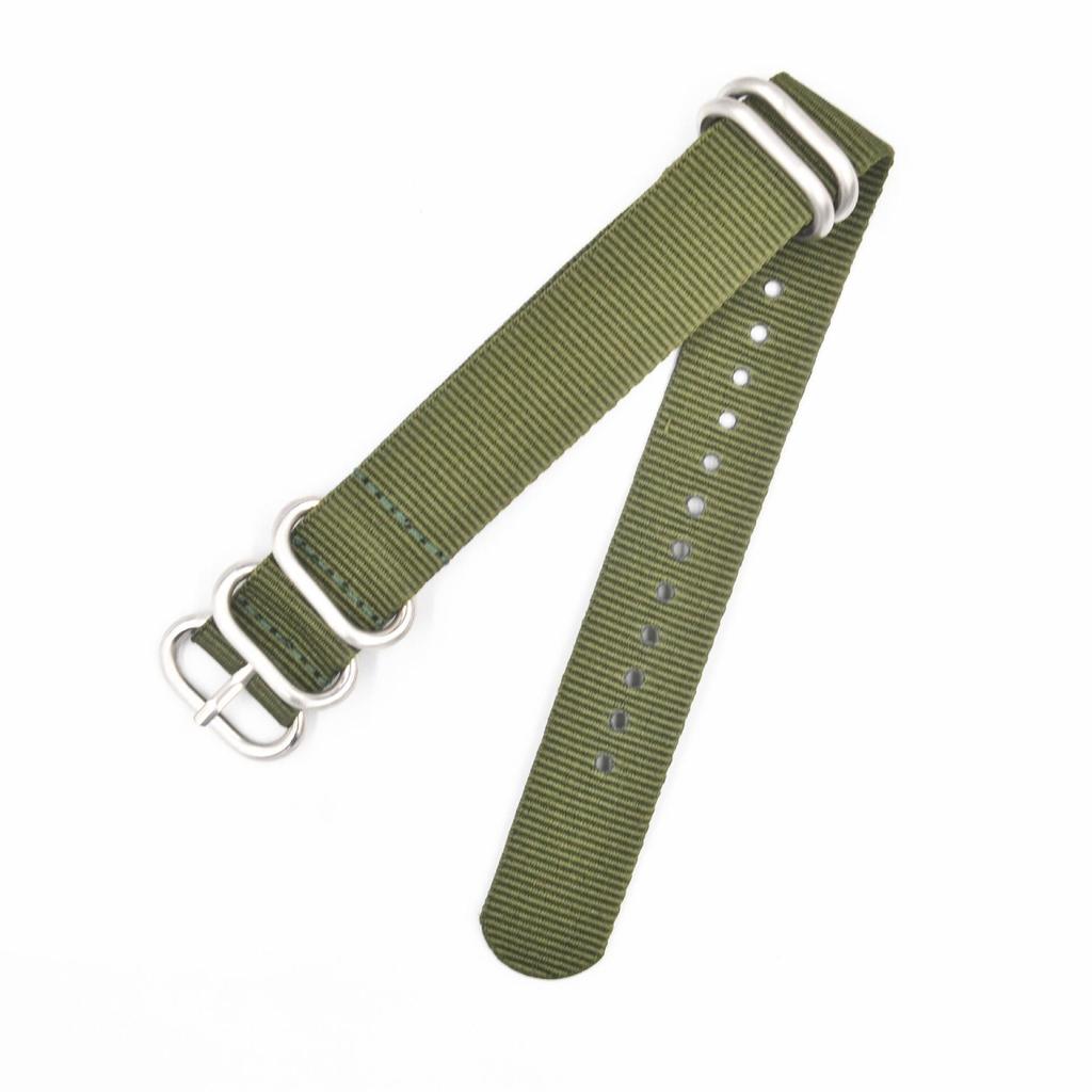 One-Piece Five-Ring Nylon Watch Strap with Frosted Silver & Black Buckles (18-20-22mm)