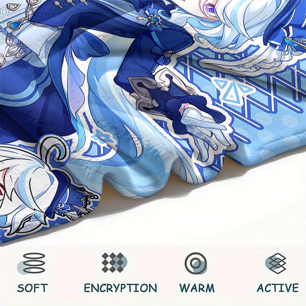 1PC Genshin Print Flannel Blanket, High quality All Seasons, Home Decor, Warmth and Comfort, Perfect for Christmas Gifts