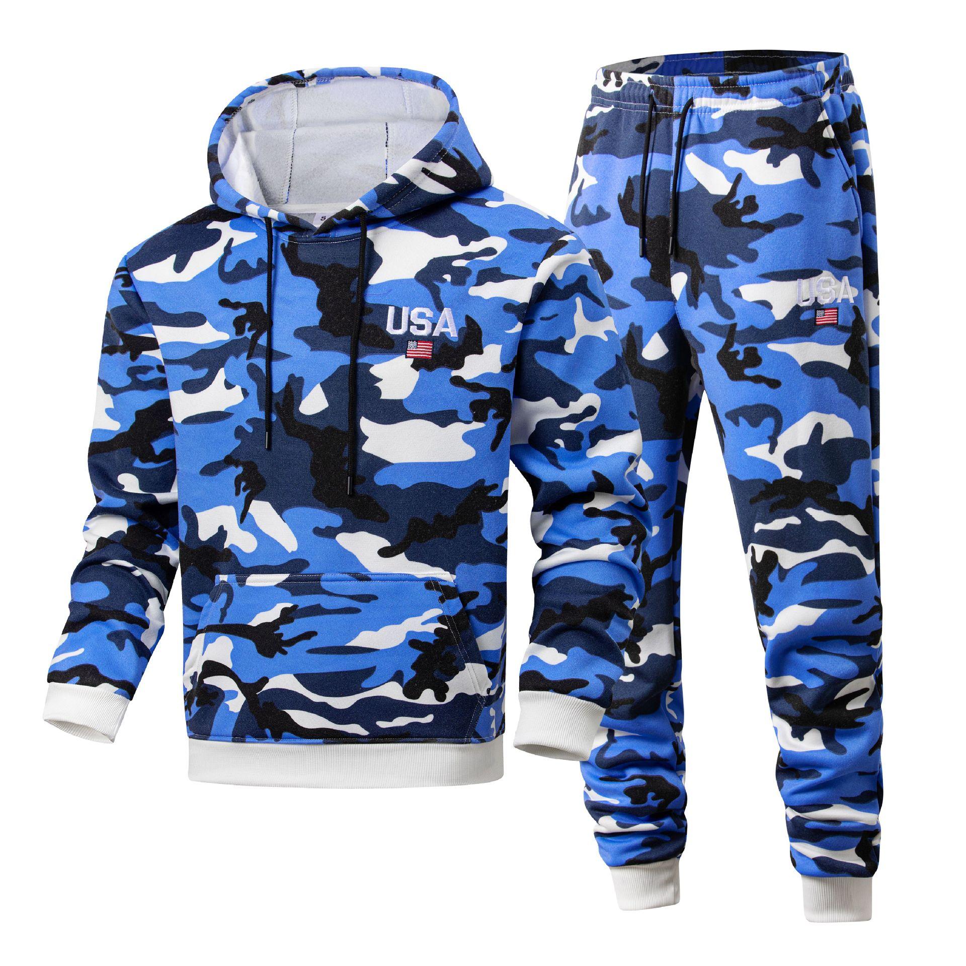 

Camouflage Hooded Jacket Men s Thick Autumn Hoodie Men s Zipper Pullover Sweatshirt Two Piece Set XXL синій