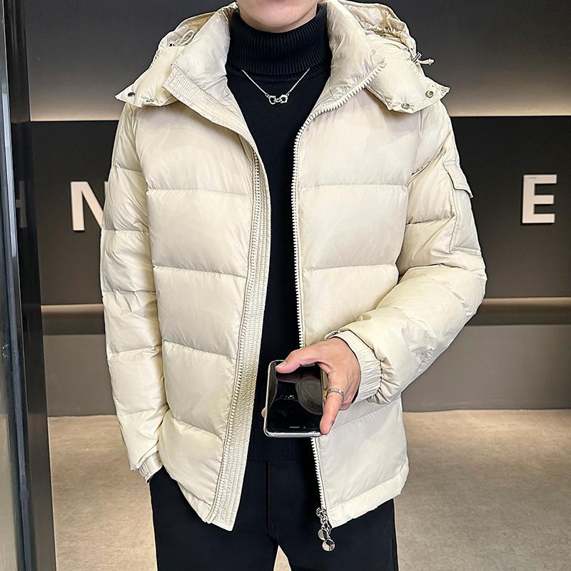 Short Winter Hooded Parkas Waterproof Men's Thickened Warm Long Sleeve Cardigan Jacket New Glossy Down Men's Fashion Jackets