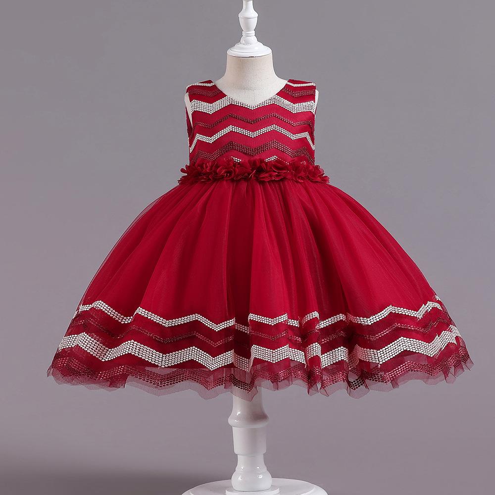 Christmas Party Wedding Princess Dresses Lace Applique Sequins Bow  Elegant Girls Clothing