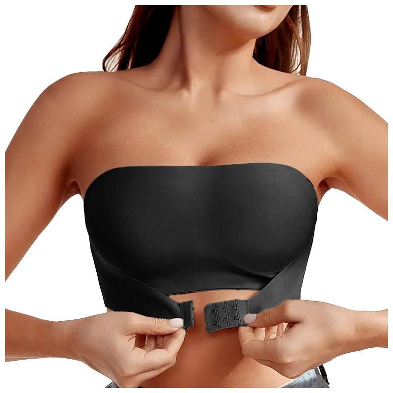 Женский strapless Push Up Невидимый Без спинки Поднимающий Бандо Бесшовный Передняя застежка Нескользящий Strapless Бюстгальтер для свадебного платья S чёрный