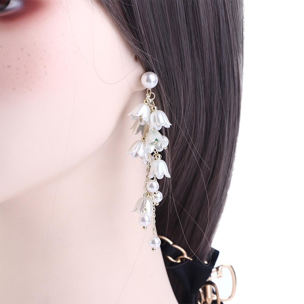 Sweet Tassel Cute Flower Female Earrings Korean Style Ear Drop Dangle Earrings Pearl Earrings