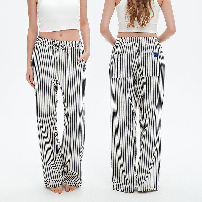 

Лиоцелл Хлопок Контрастный Цвет Полоски Дизайн Домашние Брюки Свободные Прямые Брюки Модные Повседневные Домашние Брюки Пижама Мужская Летняя Coffee female L