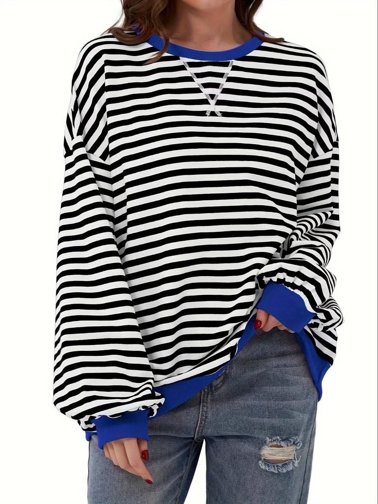 European and American Autumn and Winter Women's Clothing Loose Casual Striped Sweater Women