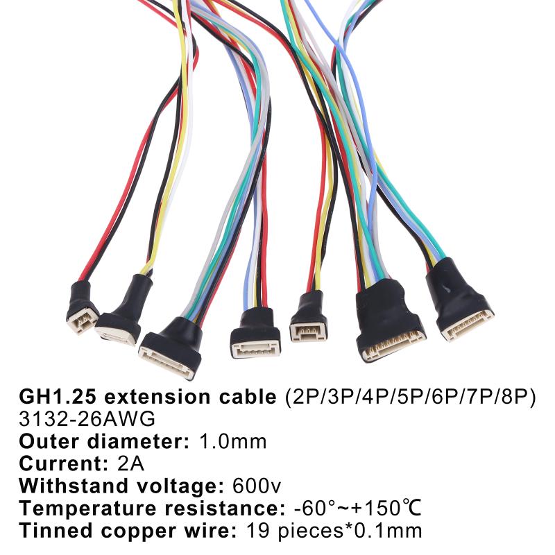 5Pcs GH1.25 Wt Latch 20cm Female Male Extension 26AWG Silicon Cable JST GHR-15V-S SSHL-002T-P0.2 Crimp 2-8P High Temp Resis Wire