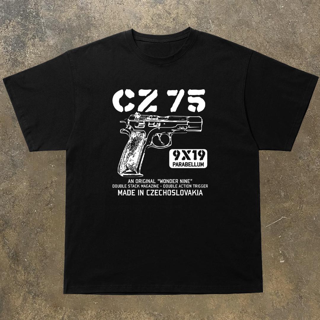 

Retro CZ75 Pistol Print Prints Men Clothes Fashion T-Shirts Streetwear 100% Cotton Loose Tops Breathable Tee Military Enthusiast 4XL