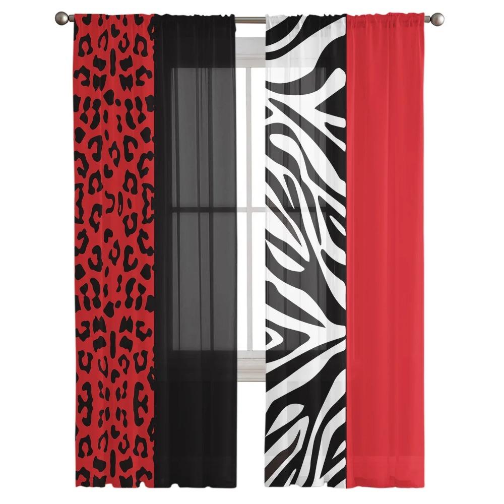 Zebra-Druck Leopard Rot Schwarz Tüll Fenster Vorhänge Wohnzimmer Organza Transparent Voile Vorhang Schlafzimmer Küche Heimdeko Drapierung
