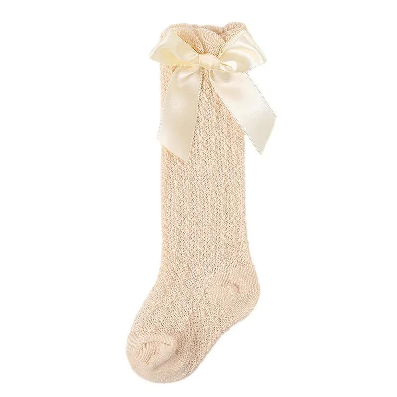 Babymeisjes Sokken Zomer Herfst Peuters Strik Lange Sok Kinderen Kniehoog Zacht Katoen Mesh Strik Decoratief Kant Sok 0-3 Jaar M (1-3Y) kaki