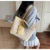 Large-capacity Bag Women's Summer Versatile New Casual Plaid Shoulder Bag Textured Commuter Tote Bag