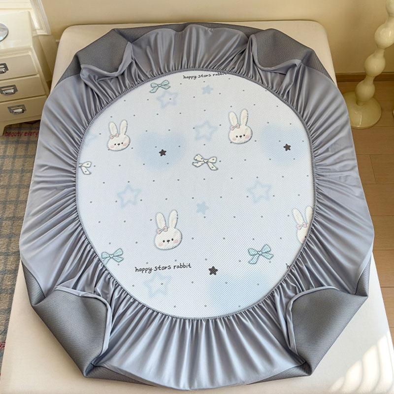 Luxury Cartoon Printed Fitted Bedsheet Set High Quality Summer Sleeping Mat with Pillowcases Ice Bean Cooling Bedding for Single