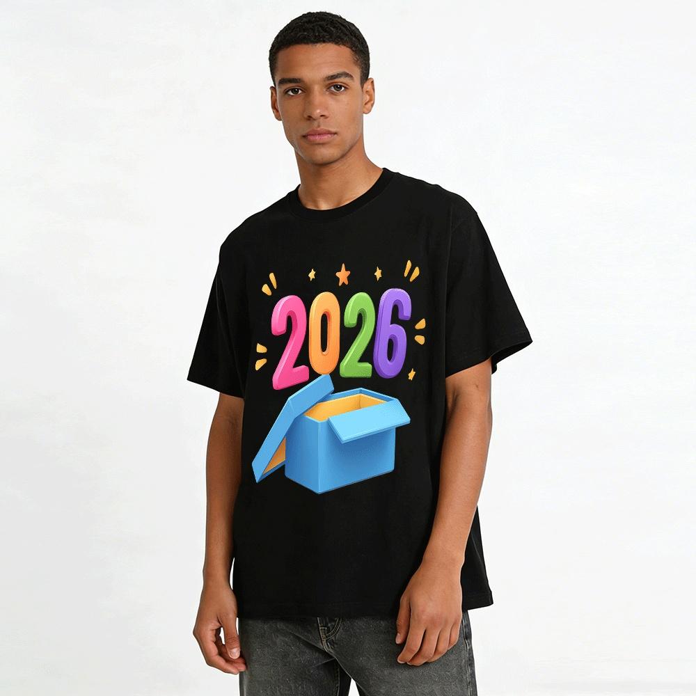 2026 Surprise Box Print Trendy Casual Loose Fit Short Sleeve Top Pure cotton T-shirt