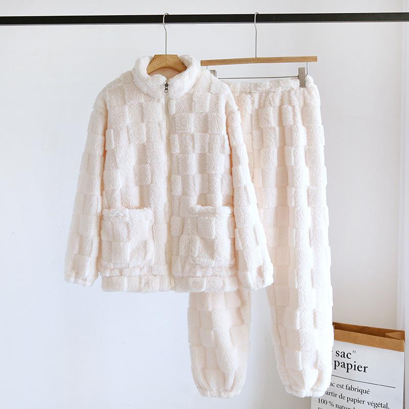 

Парный зимний фланелевый пижамный комплект для мужчин и женщин, коралловый плюш, плотный однотонный, брюки с длинным рукавом, домашний костюм, комплект из двух предметов XL