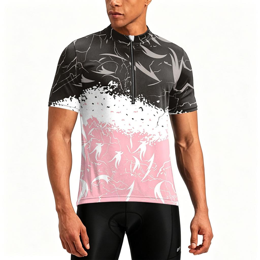 Men's Crew Neck Printed Zipper Breathable Quick Dry Short Sleeve Cycling Jersey with Abstract Pattern for Outdoor Sports Activities