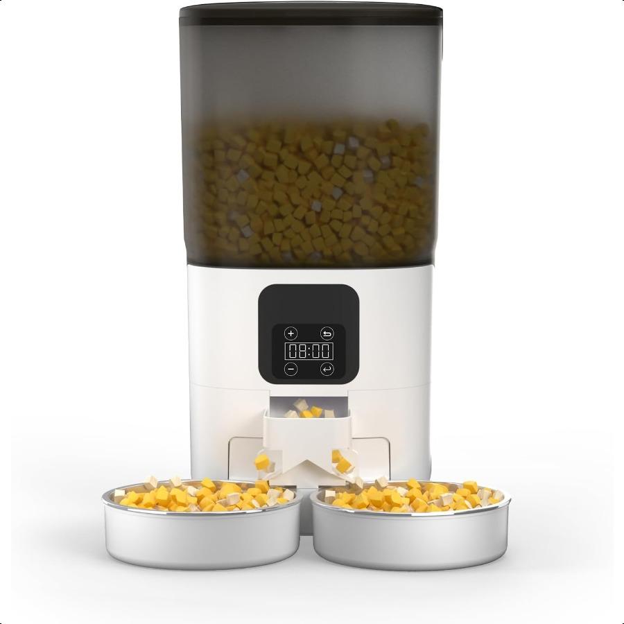 

7 л Автоматическая кормушка для кошек для 2 кошек 2-сторонний разделитель Таймер Диспенсер сухого корма для кошек с 2 мисками Программируемое управление 112 приемов пищи Двойной United States